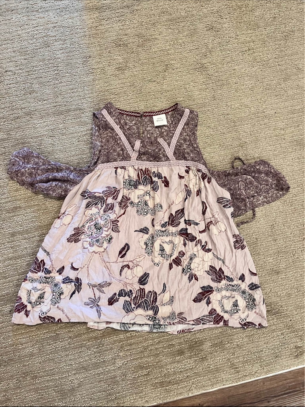 Floral Embroidered Pink & Mauve Cold-Shoulder Top